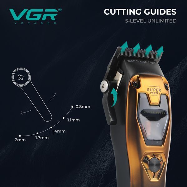 Аккумуляторная машинка для стрижки VGR V-668, VECTOR MOTOR 8000&ndash;11000 RPM, 6 насадок, LED дисплей 11281 фото