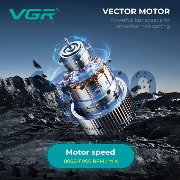 Аккумуляторная машинка для стрижки VGR V-668, VECTOR MOTOR 8000&ndash;11000 RPM, 6 насадок, LED дисплей 11281 фото