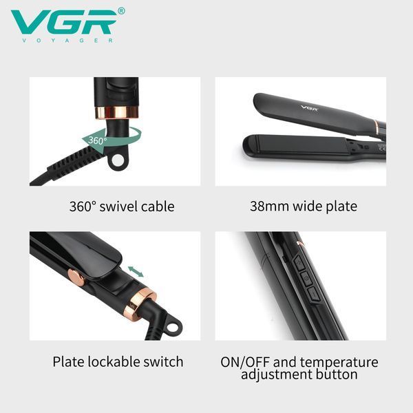 Выпрямитель для волос VGR V-519S WHITE, керамическое покрытие 38 мм, 100&ndash;230&deg;C, LED дисплей, 70 W 11286 фото