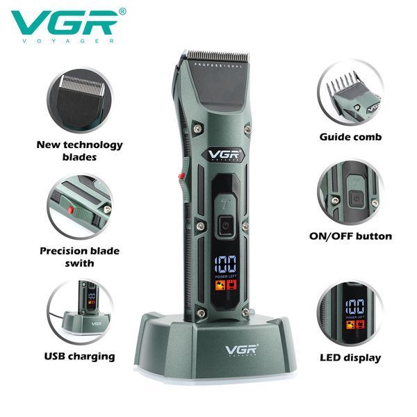 Машинка для стрижки VGR V-696 - 4 насадки, LED дисплей, акумуляторна 10527 фото