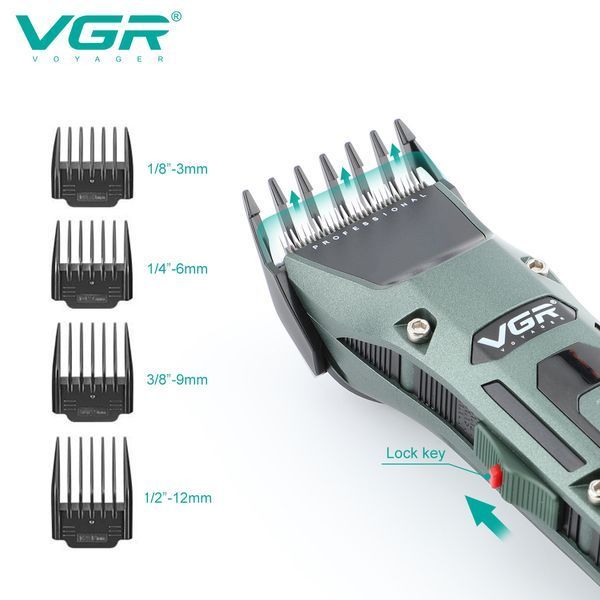 Машинка для стрижки VGR V-696 - 4 насадки, LED дисплей, акумуляторна 10527 фото