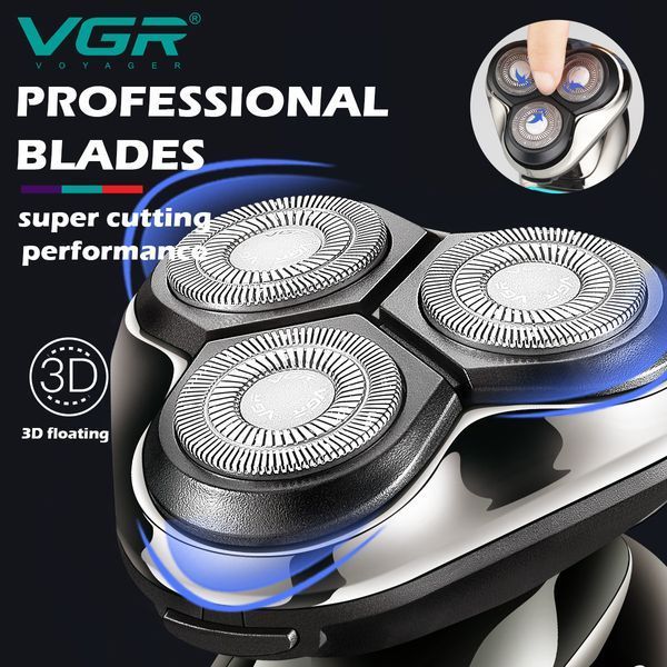 Роторная электробритва VGR V-323 BLACK &mdash; влагозащита IPX6, LED дисплей, 3 плавающие головки 9024 фото