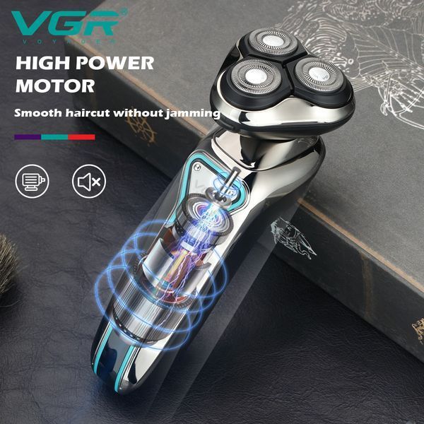 Роторная электробритва VGR V-323 BLACK &mdash; влагозащита IPX6, LED дисплей, 3 плавающие головки 9024 фото