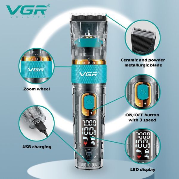 Машинка для стрижки VGR V-695 &mdash; 6 насадок, LED дисплей, регулятор высоты, аккумуляторная 10528 фото