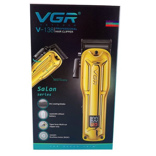 Машинка для стрижки VGR V-138 Gold, 2500 mAh, 4 насадки, 7000 об/мин, LED дисплей 11195 фото
