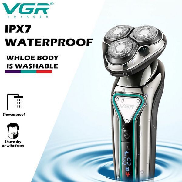 Роторная электробритва VGR V-323 BLACK &mdash; влагозащита IPX6, LED дисплей, 3 плавающие головки 9024 фото