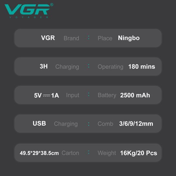 Машинка для стрижки VGR V-138 Gold, 2500 mAh, 4 насадки, 7000 об/мин, LED дисплей 11195 фото