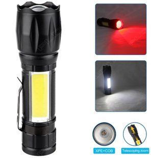Ліхтар W601-XPE &mdash; акумуляторний LED ліхтар із червоним та білим світлом, COB-панеллю та zoom 10081 фото