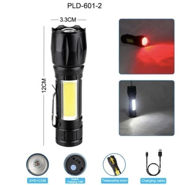 Фонарь W601-XPE &mdash; аккумуляторный LED фонарь с красным и белым светом, COB-панелью и zoom 10081 фото