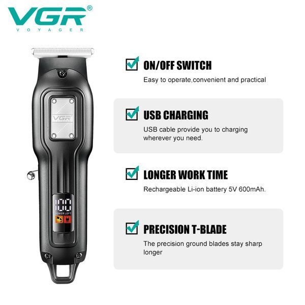 Тример VGR V-918 - універсальний триммер з LED дисплеєм і 4 насадками 10557 фото
