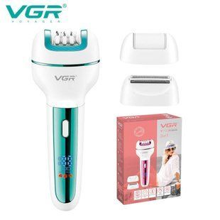 Епілятор VGR V-732 3 в 1 GREEN з LED дисплеєм та 3 насадками для обличчя, тіла та зони бікіні 10663 фото