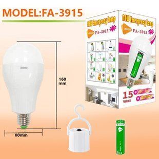 Светодиодная LED лампочка с аккумулятором Yajia FA-3915, 15W, E27, 1x18650, колпачек-кемпинг 10078 фото