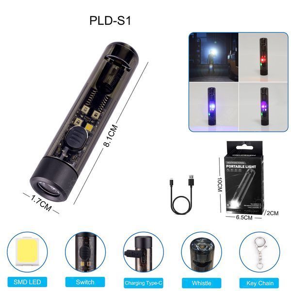 Ліхтар S1-LED+SMD(RGB) &mdash; багатофункціональний карабін-ліхтар із RGB-світлом, свистком та зарядкою Type-C 10105 фото