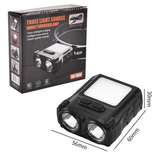 Фонарь налобный SH-T808-2XPE+20SMD(white+red), Motion Sensor 9944 фото