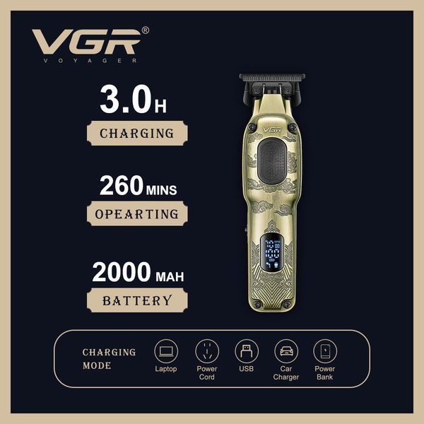Тример VGR V-954, акумуляторний, 4 насадки, 7000 об/хв, LED дисплей, для бороди та волосся 11189 фото