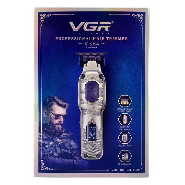 Тример VGR V-954, акумуляторний, 4 насадки, 7000 об/хв, LED дисплей, для бороди та волосся 11189 фото