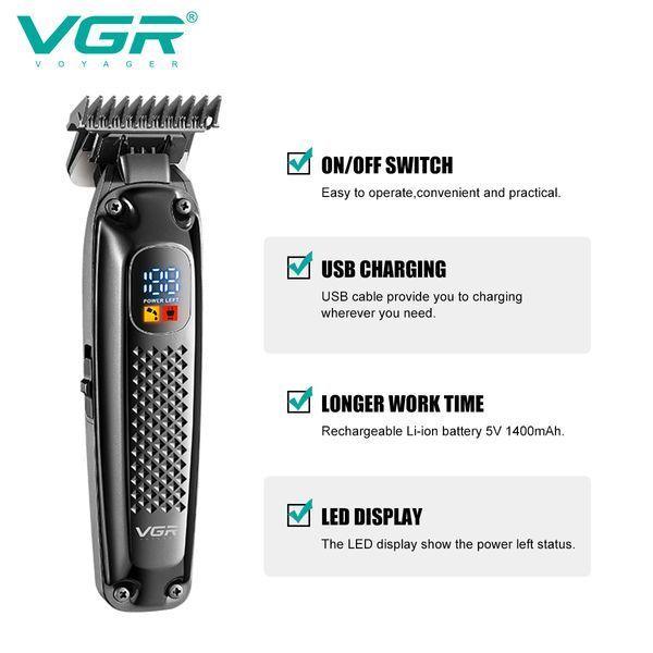 Триммер VGR V-972 &mdash; стильный триммер с LED дисплеем и 4 насадками для ухода за бородой и волосами 10538 фото