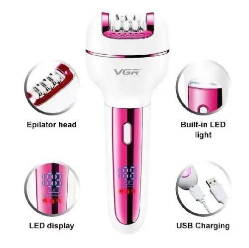 Епілятор VGR V-732 3 в 1 PINK, 3 насадки, LED дисплей, акумуляторний 10532 фото