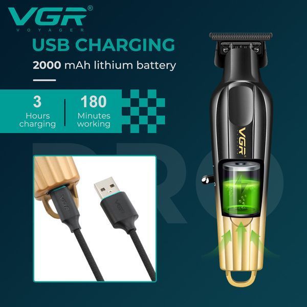 Триммер VGR V-935 GOLD, аккумуляторный, 5 насадок, 7000 об/мин, LED дисплей, для бороды и волос 11188 фото