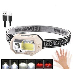 Фонарь налобный SH-S9-XPE+COB+3SMD(red), Motion Sensor, встроенный аккумулятор, ЗУ Type-C 9654 фото