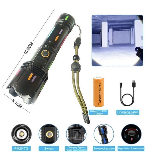 Фонарь NIGHT VISION FLUORESCENCE G671/G25 &mdash; мощный WHITE LASER LED с Power Bank, Type-C зарядкой и zoom 10097 фото