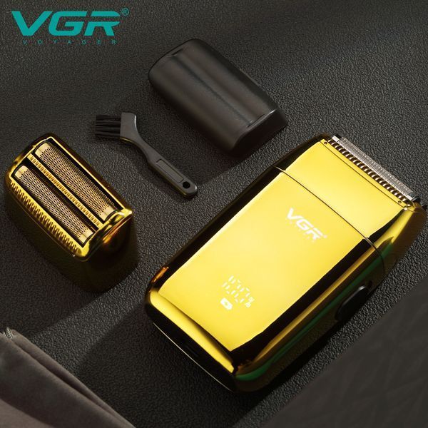 Електробритва VGR V-399 GOLD &ndash; металевий вологостійкий шейвер з LED дисплеєм та насадкою. 9869 фото