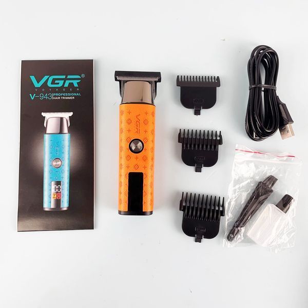 Триммер VGR V-943 ORANGE, аккумуляторный, 3 насадки, LED дисплей, для бороды и окантовки 11187 фото