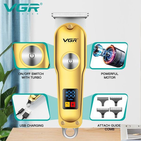 Триммер VGR V-290 GOLD &mdash; стиль и точность: 3 насадки, LED дисплей, металлический корпус 9857 фото