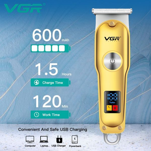 Триммер VGR V-290 GOLD &mdash; стиль и точность: 3 насадки, LED дисплей, металлический корпус 9857 фото