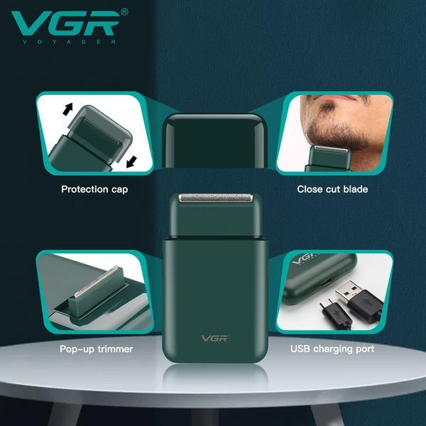 Електробритва VGR V-390 GREEN &ndash; шейвер з висувним триммером, стильний та потужний догляд для чоловіків 9879 фото