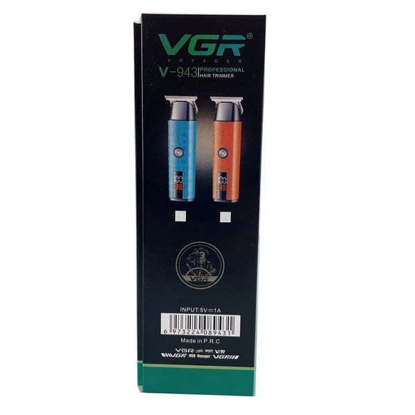 Триммер VGR V-943 blue, аккумуляторный, 3 насадки, LED дисплей, для бороды и окантовки 11186 фото