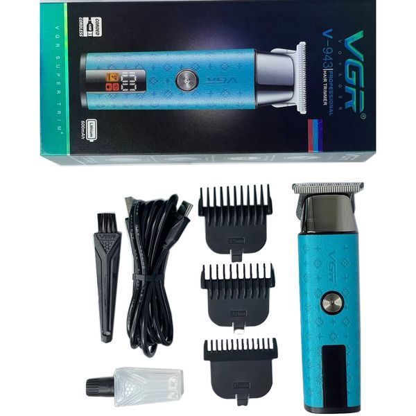 Триммер VGR V-943 blue, аккумуляторный, 3 насадки, LED дисплей, для бороды и окантовки 11186 фото