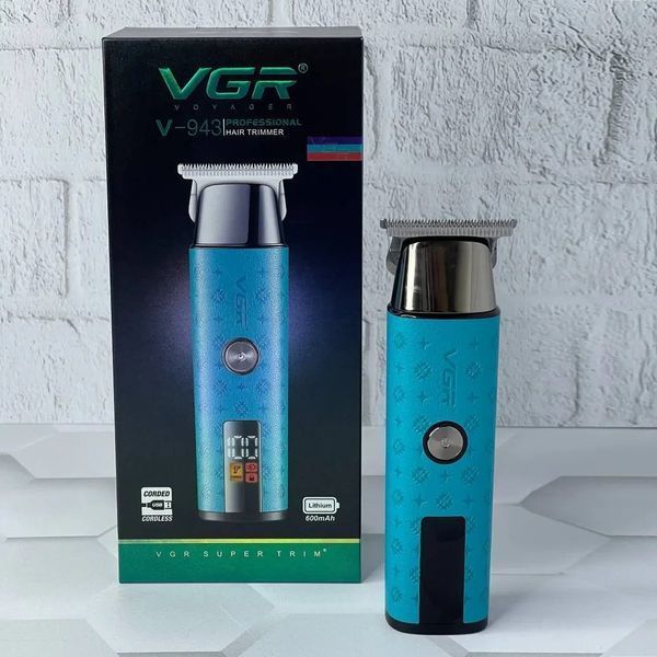 Триммер VGR V-943 blue, аккумуляторный, 3 насадки, LED дисплей, для бороды и окантовки 11186 фото