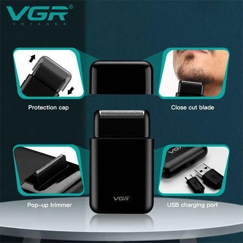 Електробритва VGR V-390 BLACK - шейвер з висувним триммером, подвійні леза, USB заряджання, LED дисплей 9864 фото