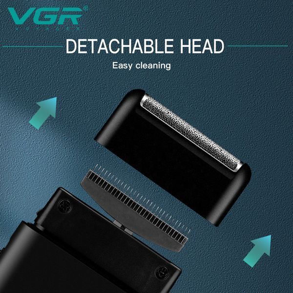 Електробритва VGR V-390 BLACK - шейвер з висувним триммером, подвійні леза, USB заряджання, LED дисплей 9864 фото