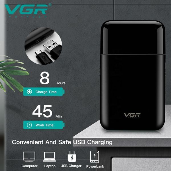 Електробритва VGR V-390 BLACK - шейвер з висувним триммером, подвійні леза, USB заряджання, LED дисплей 9864 фото