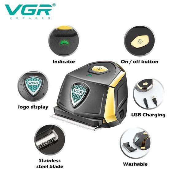 Машинка для стрижки VGR V-910, аккумуляторная, 9 насадок, влагозащита IPX7, LED дисплей 11181 фото