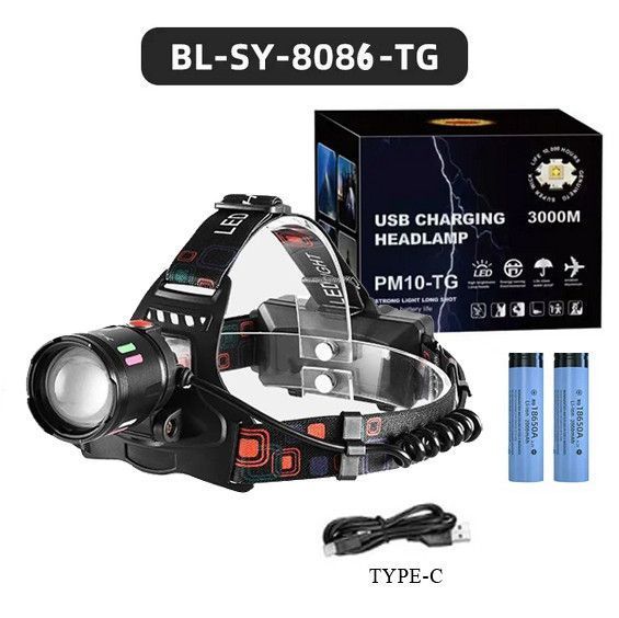 Фонарь налобный night vision fluorescence SY-8086-PM10-TG, сигнальный свет, ЗУ Type-C, zoom 10168 фото