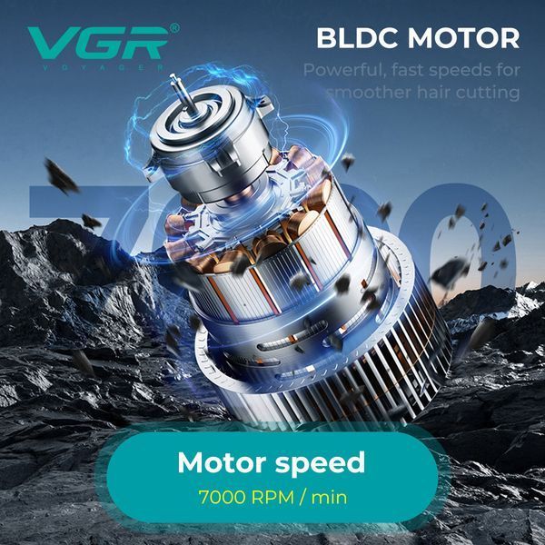 Акумуляторна машинка для стрижки VGR V-662 GREEN, 7000 RPM, 6 насадок, LED дисплей 11283 фото