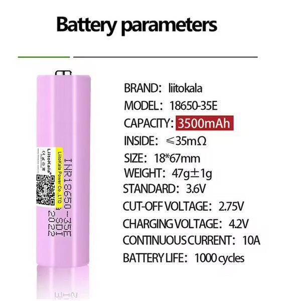 Аккумулятор LiitoKala 35E 18650, 3500mAh, оригинал (Li-ion батарея 3.7В для фонарей и электроники) 11029 фото
