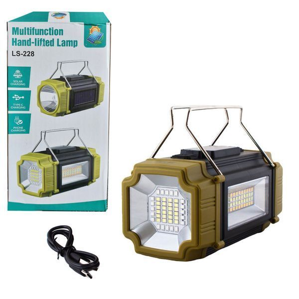 Ліхтар переносний LS-228-LED (білий+червоний+синій+жовтий), акумуляторний, power bank, сонячна панель, Type-C 10779 фото