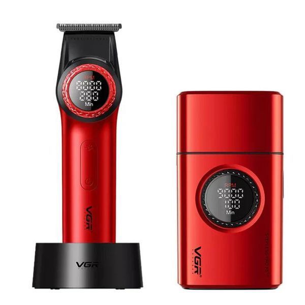 Комплект VGR 2 в 1 V-977 & V-377 RED - триммер і шейвер з регулюванням потужності та LED дисплеєм 11191 фото