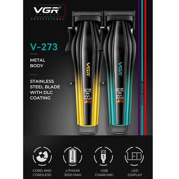 Машинка для стрижки VGR V-273 GREEN, 6 насадок, 8000 об/мин, 3000 mAh, LED дисплей, аккумуляторная 11164 фото