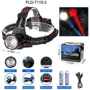 Фонарь налобный PLD-T115-2PM10-TG(white+red), ЗУ Type-C, zoom 10118 фото