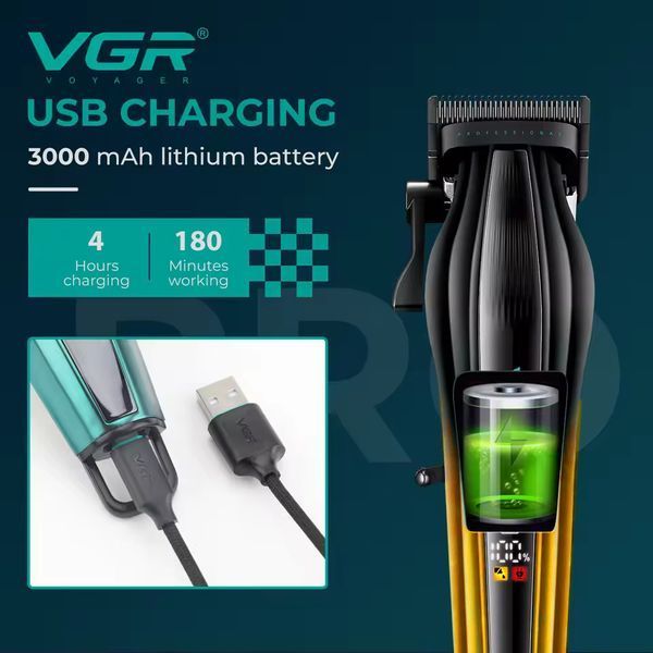 Машинка для стрижки VGR V-273 GOLD, 6 насадок, 8000 об/мин, 3000 mAh, LED дисплей, аккумуляторная 11165 фото