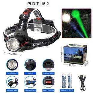 Фонарь налобный PLD-T115-2PM10-TG(white+green), ЗУ Type-C, zoom 10119 фото