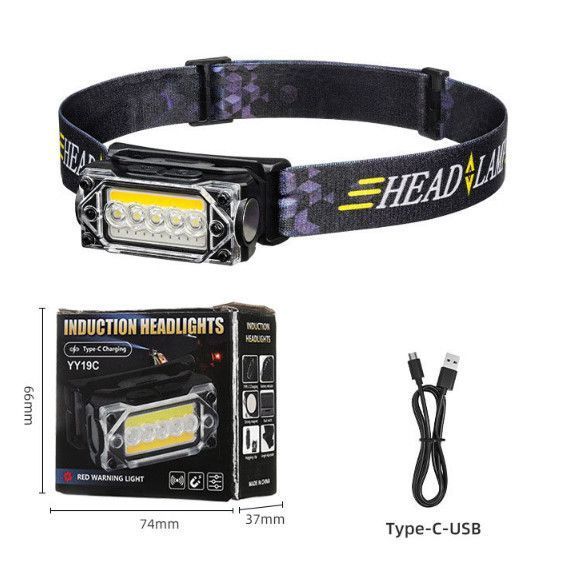 Ліхтар налобний YY-19С-5SMD+COB(white+yellow+red), Motion Sensor, Li-Ion акумулятор, ЗУ Type-C, магніт 10594 фото