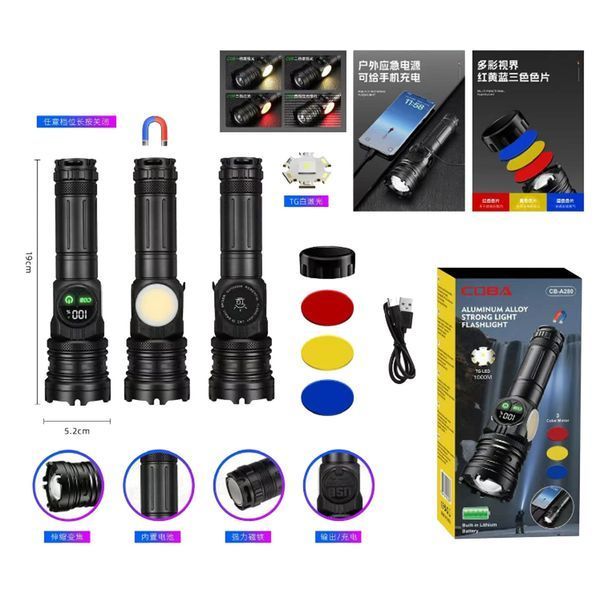 Багатофункціональний ліхтар CB-A280-TG з COB LED (білий+червоний), Li-Ion акумулятор, power bank, зарядка Type- 10877 фото