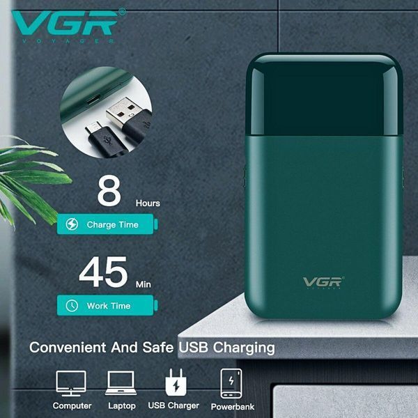 Електробритва VGR V-390 GREEN шейвер для сухого та вологого гоління, Waterproof, висувний триммер 9879 фото
