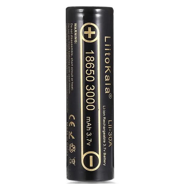Акумулятор LiitoKala Lii-30A 18650, 3000mAh, оригінал (Li-ion батарея 3.7В для ліхтарів та електроніки) 11031 фото